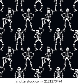 Halloween seamless pattern with skeletons.Vector scary and fear background.Monochrome halloween seamless pattern.Bones,skeletons,death,skull