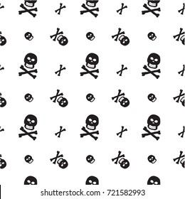Halloween seamless pattern skull background scrapbook paper, gift wrap paper, textile for Halloween holiday vector items simple style, black silhouettes, isolated on white.
