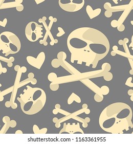 Halloween seamless pattern with skull and bone.