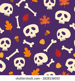 Halloween seamless pattern with skull and bones. Vector