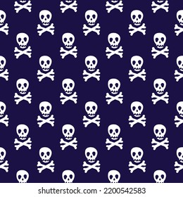 Halloween seamless pattern with skull with crossbones. Scary pattern, colorful Halloween print. Autumn pirate wallpaper or party background with skulls - for fabric, for textiles, for wrapping paper. 