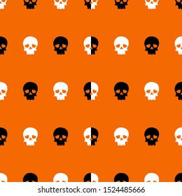 Halloween Seamless pattern with skull isolated on orange background