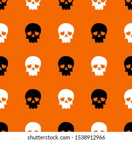 Halloween Seamless pattern with skull isolated on orange background