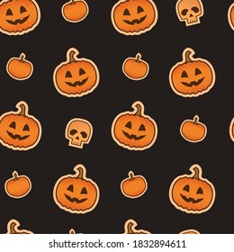 Halloween seamless pattern with skull and pumpkin