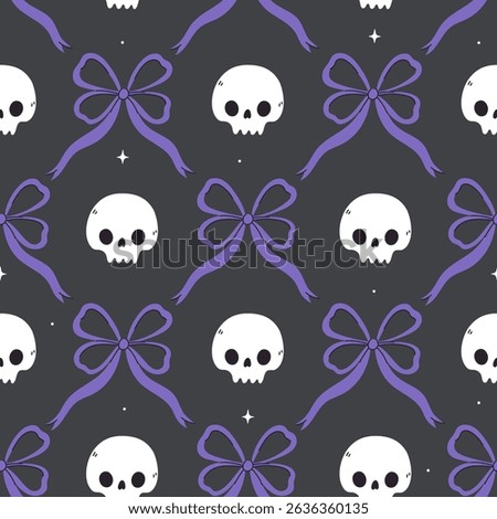 Halloween seamless pattern with skulls and bows. Vector graphics.