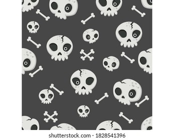 Halloween seamless pattern skulls. Cartoon characters halloween illustration. Vector pattern for paper background vector