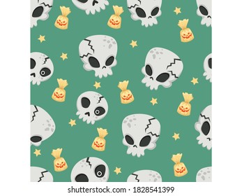 Halloween seamless pattern skulls. Cartoon characters halloween illustration. Vector pattern for paper background vector