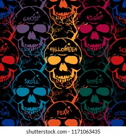 Halloween seamless pattern with skulls. Colorful vector background 