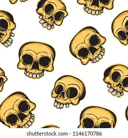 Halloween seamless pattern of skulls in Mexican style. Vector illustration.