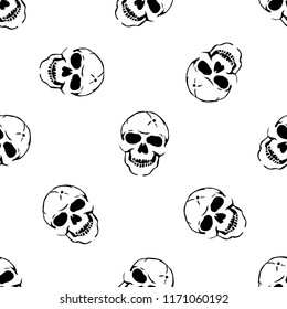 Halloween seamless pattern with skulls. Monochrome vector background 