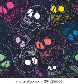 Halloween seamless pattern with skulls.Vector holiday background.Scary seamless pattern.Party texture.Skull,skulls,skeletons,halloween,seamless pattern