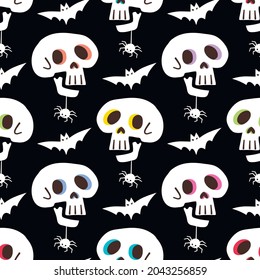 Halloween seamless pattern with skulls.Vector holiday background.Scary seamless pattern.Party texture.Skull,skulls,skeletons,halloween,seamless pattern