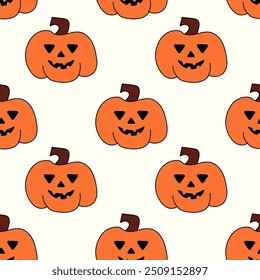 Halloween seamless pattern with smile pumpkins. Vector flat illustration.