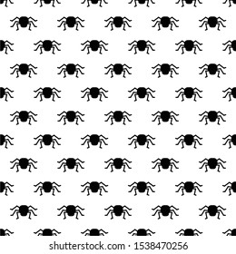 Halloween seamless pattern with spider. Flat cartoon Vector black icon on white background.