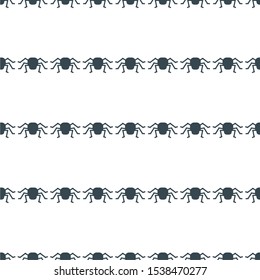 Halloween seamless pattern with spider. Flat cartoon Vector black icon on white background.