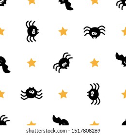 Halloween seamless pattern. Spider on white background.