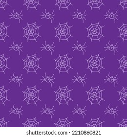 Halloween seamless pattern with spider and web. Hand drawn or doodle vector illustration. Design element for fabric, banner, wrapping paper.