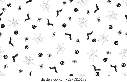 halloween seamless pattern with spider,bats and pumpkin transparent background