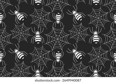 Halloween seamless pattern with spiders and cobwebs