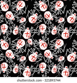 Halloween seamless pattern with spiders, hand drawn vector illustration, sketch style