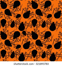 Halloween seamless pattern with spiders, hand drawn vector illustration, sketch style