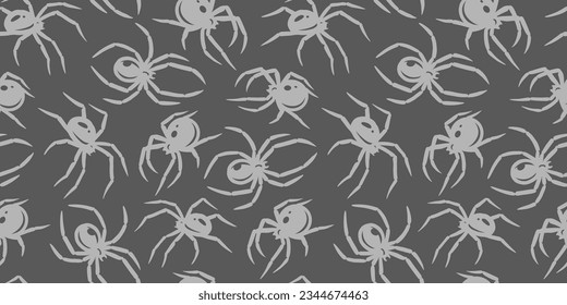 Halloween seamless pattern with spiders for monochrome halloween design. Wallpaper or background with tarantula or insects for october party banner, poster or postcard