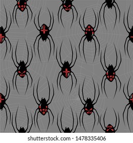 Halloween seamless pattern with spiders on the web