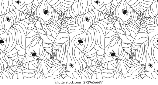 Dia das Bruxas padrão sem emenda com aranhas e teia de aranha. Assustador, Assustador, Assustador. Fundo repetido para tecido, embalagem, têxtil, envoltório, papel de parede