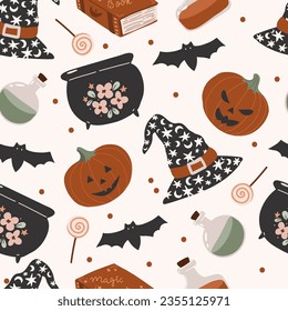 Halloween seamless pattern, spooky digital paper repeating background for fabric, wallpaper, wrapping paper and surface design