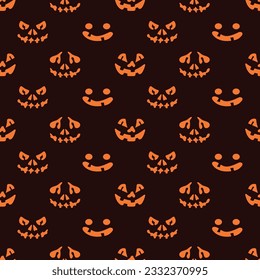 Halloween seamless pattern with spooky faces in cartoon style. Scary and creepy silhouette of faces for Halloween. Pattern with frightful faces for Halloween design.