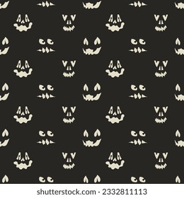 Halloween seamless pattern with spooky faces in cartoon style. Scary and creepy silhouette of faces for Halloween. Pattern with frightful faces for Halloween design.