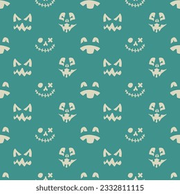 Halloween seamless pattern with spooky faces in cartoon style. Scary and creepy silhouette of faces for Halloween. Pattern with frightful faces for Halloween design.