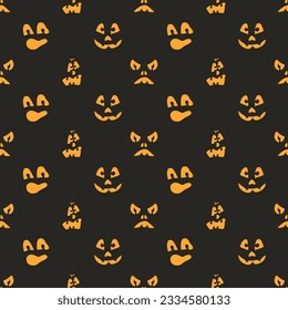 Halloween seamless pattern with spooky faces in cartoon style. Scary and creepy silhouette of faces for Halloween. Pattern with frightful faces for Halloween design.