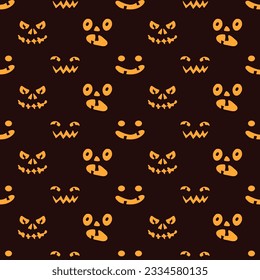 Halloween seamless pattern with spooky faces in cartoon style. Scary and creepy silhouette of faces for Halloween. Pattern with frightful faces for Halloween design.