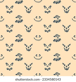 Halloween seamless pattern with spooky faces in cartoon style. Scary and creepy silhouette of faces for Halloween. Pattern with frightful faces for Halloween design.