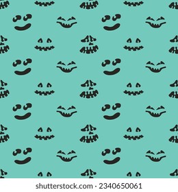 Halloween seamless pattern with spooky faces in cartoon style. Scary and creepy silhouette of faces for Halloween. Pattern with frightful faces for Halloween design.