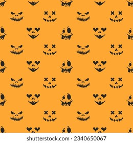 Halloween seamless pattern with spooky faces in cartoon style. Scary and creepy silhouette of faces for Halloween. Pattern with frightful faces for Halloween design.