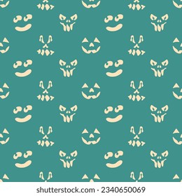 Halloween seamless pattern with spooky faces in cartoon style. Scary and creepy silhouette of faces for Halloween. Pattern with frightful faces for Halloween design.