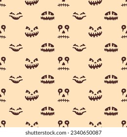 Halloween seamless pattern with spooky faces in cartoon style. Scary and creepy silhouette of faces for Halloween. Pattern with frightful faces for Halloween design.