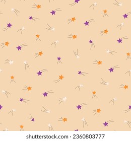Halloween seamless pattern with stars. Trick or treat. Happy Halloween vector illustration in a flat style. Magic night sky. Ideal for holiday cards, decorations and gift paper