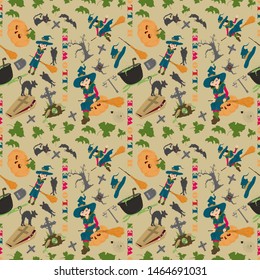 Halloween seamless pattern in the style of childrens illustration, for registration of a design at a gala event vector EPS 10