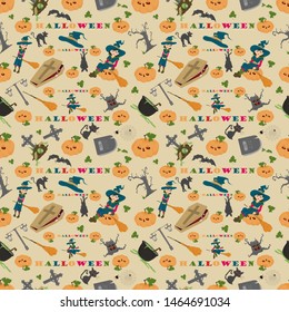 Halloween seamless pattern in the style of childrens illustration, for registration of a design at a gala event vector EPS 10