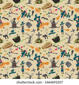 Halloween seamless pattern in the style of childrens illustration, for registration of a design at a gala event vector EPS 10