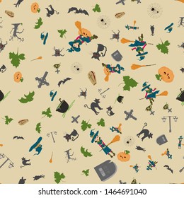 Halloween seamless pattern in the style of childrens illustration, for registration of a design at a gala event vector EPS 10
