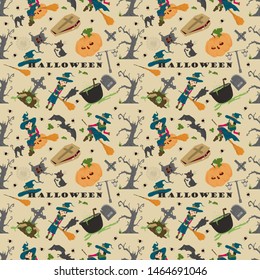 Halloween seamless pattern in the style of childrens illustration, for registration of a design at a gala event vector EPS 10