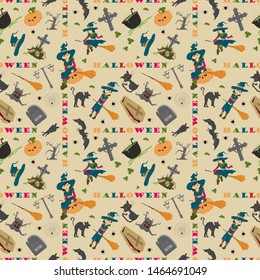 Halloween seamless pattern in the style of childrens illustration, for registration of a design at a gala event vector EPS 10