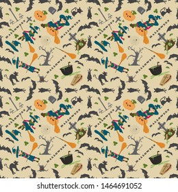 Halloween seamless pattern in the style of childrens illustration, for registration of a design at a gala event vector EPS 10