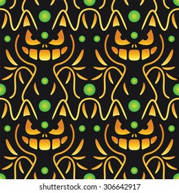 Halloween seamless pattern with a stylized cat 