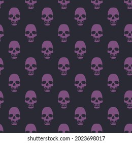 Halloween seamless pattern with stylized human skulls. Stock illustration.