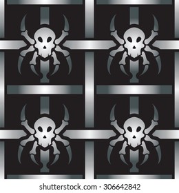 Halloween seamless pattern with stylized skull spider